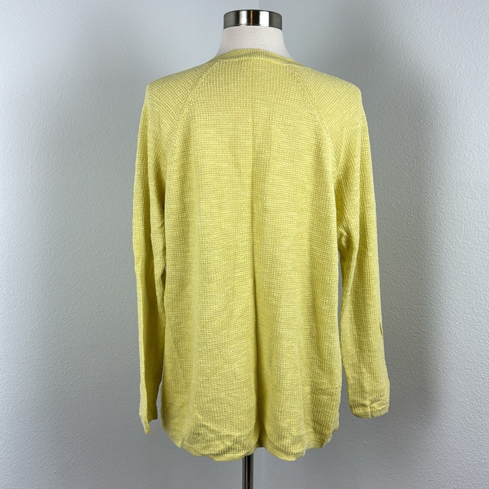 Eileen Fisher Linen & Cotton Blend Yellow Long Sleeve Knit V-neck Sweater, Sz 1X - Picture 4 of 7